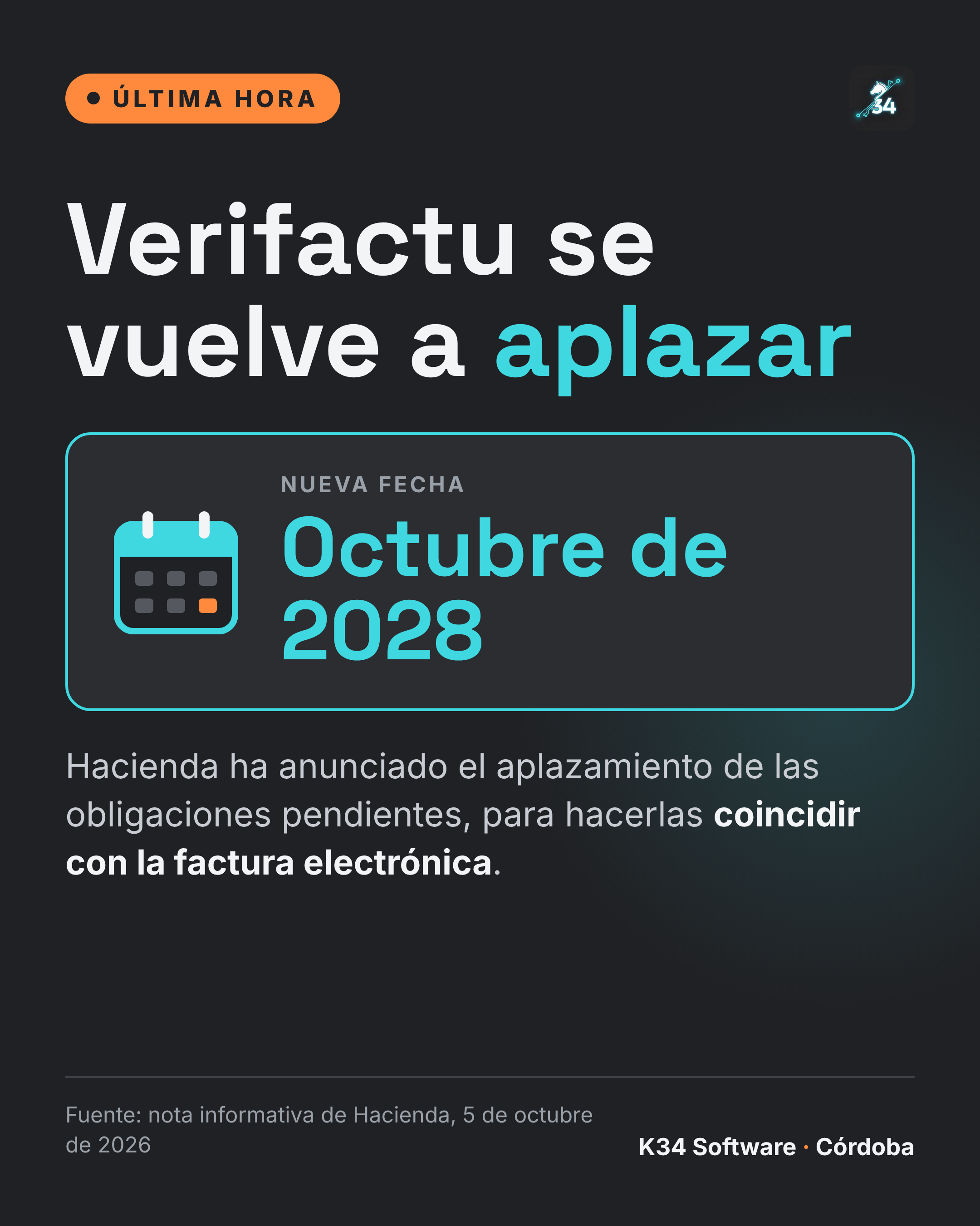 Verifactu se aplaza hasta octubre de 2028: qué significa para tu software de facturación